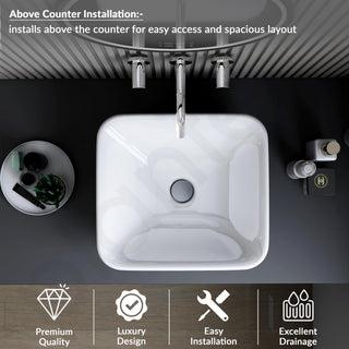 Plantex Ceramic Wash Basin/Tabletop Wash Basin with 10 Years Glaze Warranty by Plantex/Wash Basin for Bathroom/Restaurant (Glossy White, 18.5 x 16.5 x 7 Inch)