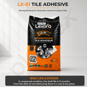 Plantex Lexora Tile Adhesive for Terracotta/Ceramic & Quarry Tiles/Polymer Modified Cement Adhesive for Floor & Wall Tiles Fixing/ Kitchen & Bathroom  Use - 20kg (LX-01, Grey)