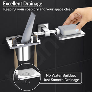 Plantex 304 Grade Stainless Steel Splash Soap and Brush Holder/Soap Dish/Toothbrush Holder/Bathroom Accessories - Chrome