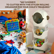 Plantex Toy Rack for Kids Room/ Multipurpose Astro Storage Organizer for Baby Clothes Wardrobe/3-Tier ABS Plastic Baby Toy Storage Organiser with Flip Cover-Pack of 1(White & Grey)