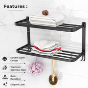 Plantex Double Towel Rack for Bathroom/24 Inch Dual Towel Holder/Towel Bar/Towel Henger/Bathroom Accessories - Pack of 1 (Black)