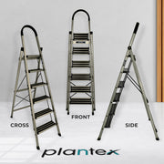 Plantex Ladder for Home-Foldable Aluminium 6 Step Ladder-Wide Anti Skid Steps/Strong Wide Steps Ladder (Anodize Coated-Gold)