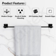 Plantex 304 Grade Stainless Steel Single Towel Rod for Bathroom/Hand Towel Hanger/Towel Holder/Bathroom Accessories - Splash (24-inch) Black