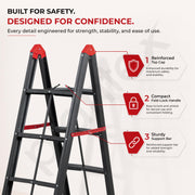 Plantex Ladder for Home 7 Steps/Heavy-Duty Folding A-Frame Ladder/Foldable Step Ladder for Home, Office & Warehouse/150 kg Capacity - Pack of 1 (GT-7, Black & Red)