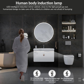 Plantex Unbrekable Plywood Vanity Set for Bathroom/Wall Mount Wash Basin with Cabinet Full Set/Bathroom Organizer with Mirror, Coupling & Cabinet Motion Sensor Light (NZBC - 38)