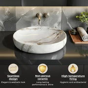 Plantex Basin for Bathroom/Ceramic Table Top Wash Basin/Over Counter Washbasin for Restaurant/Hotel (CRETA-NS-203-Marble Finis, 23 x 15 x 5.5 Inch)