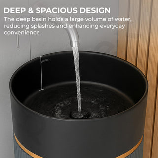 Plantex Matt Pedestal Wash Basin/Acrylic Resin & Quartz Free Standing Wash Basin/Round Basin For Bathroom/Home/Hotel/Restaurant- (Black And Grey, 16 X 16 X 34 Inch)