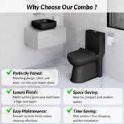 Plantex Ceramic Commode with Washbasin/Rimless Washdown Commode for Toilet/S Trap Western Toilet Combo/Bathroom Wash Basin - (Matt Black)