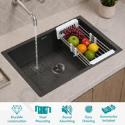 Plantex Stainless Steel Handmade Kitchen Sink/Single Bowl Sink For Kitchen With Drain Rack and Coupling and Waste Pipe/Undermount/Topmount (Black- 24X18 Inches)