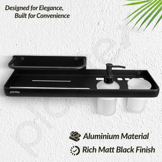 Plantex Self Adhesive 4in1 Shelf for Bathroom/Multifunctional Organizer with Tumbler Holder/Liquid Soap Dispenser/Napkin Holder/Bathroom Accessories Set (1514, Black)
