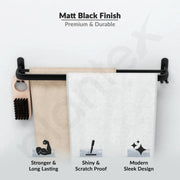 Plantex Aluminium Dual Towel Rod for Bathroom/Towel Hanger/Cloth Hanger for Bathroom with Hooks/Bathroom Accessories (Black) 24 Inch
