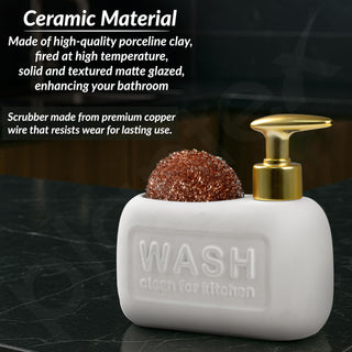 Plantex Ceramic Soap Dispenser with Scruber/Liquid Soap Dispenser/Sink Dish Washing Soap Dispenser Set/Soap Dispenser for Wash Basin Ceramic - Bathroom Accessories