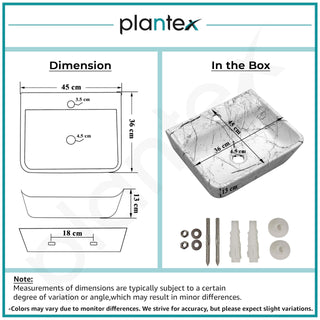 Plantex Wall mount Wash Basin for Bathroom/Designer Ceramic Basin/Rectangle Countertop Wash Basin/Home/Office (17 x 14 x 5 Inch)
