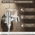 Plantex Pure Brass 2 in 1 Tap for Washing Machine/2-Way Bib Cock for Bathroom with Brass Wall Flange & Teflon Tape (Star, Chrome)
