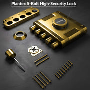 Plantex Stainless Steel Penta Bolt Lock for Main Door/5-Point Security Deadbolt with Brass Cylinder & 4 Keys/Door Lock Set with 5 Years of Warranty (PVD Gold)