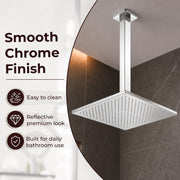 Plantex 10-Inch Ceiling Shower Arm/Stainless Steel Shower Pipe/Square Shower Arm with Flange - Pack of 1 (Chrome)