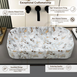 Plantex Tabletop Wash Basin/Bathroom Sink/Wash Basin Over Counter/Designer Ceramic Wash Basin for Bathroom (Marble Finish - 22 x 14 x 5 Inch)