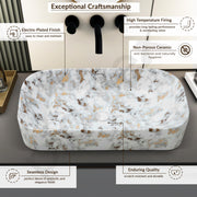 Plantex Tabletop Wash Basin/Bathroom Sink/Wash Basin Over Counter/Designer Ceramic Wash Basin for Bathroom (Marble Finish - 22 x 14 x 5 Inch)