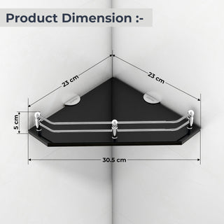 Plantex Premium Glass Corner Shelf for Bathroom/Kitchen Glass Shelf/Wall Mounted Bathroom Corner Shelf (9x9 Inches -Diamond-Black - Pack of 2)