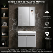 Plantex Wall Mount Vanity Cabinet with Washbasin and Mirror/Rectangular Basin with Cabinet for Bathroom - (Clara - 600, Grey)