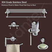 Plantex 304 Grade Stainless Steel Bathroom Accessories Set of 5 - Towel Stand/Napkin Ring/Soap Dish/Toothbrush Holder/Robe Hanger - Skyllo (Chrome)