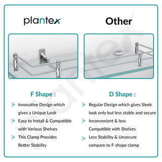 Plantex Transparent Bathroom Glass Shelf/Glass Shelf for Living Room/Kitchen/Multipurpose Wall Storage Bathroom Organiser-(Polished, 12x6 Inches, Pack of 2)