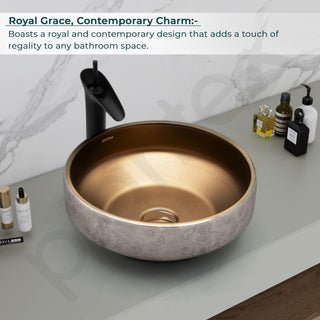 Plantex Ceramic Table Top Wash Basin for Bathroom/Countertop Vessel Sink Basin/Round Washbasin - Indo-European Collection (16 x 16 x 6.5 Inch)