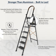 Plantex 7 Step Ladder-Foldable Steel -Wide Anti Skid Steps/5-Year Manufacturer Warranty(Grey & White)