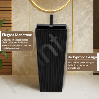 Plantex Pedestal Wash Basin/Acrylic Resin & Quartz Free Standing Wash Basin/Square Basin for Bathroom/Home/Office/Hotel - (10049, Black)