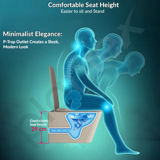 Plantex Imported Italica Ceramic Wall Hung Commode Toilet/Rimless Western Toilet/Washdown Commode with Soft Closing Toilet Seat - P Trap (Square - Matt Khaki)