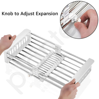 Plantex Stainless Steel & ABS Plastic Sink Drainer Basket/Sink Basket with Adjustable Armrest Kitchen Rack/Vegetable & Fruits Washing Organizer/Sink Utensils Drainer Stand - Pack of 1 (White)