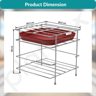 Plantex Matka Stand/Stainless Steel 2-Tier Matka Stands for Kitchen/Square Water Pot with Tray - (1186, Chrome)