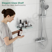 Plantex Premium Frosted Bathroom Glass Shelf/Kitchen/Glass Shelf for Bathroom Wall/Living Room with Brass Railings and Brackets(Transparent, Black – 12 x 6 inches - Pack of 1)