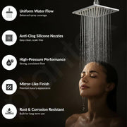 Plantex Stainless Steel Overhead Shower 6 x 6 inch with Water-Saving Technology/High pressure Rain Shower Head without Arm/Bathroom Shower -(Sandwich-Chrome)