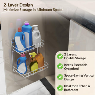 Plantex Self Adhesive Stainless Steel Bathroom Detergent Holder/Bathroom Storage Rack/Shelf/Under The Sink Detergent Holder (Small,Chrome)