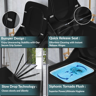 Plantex Imported Platinum Ceramic Western Commode/Western Toilet/Rimless Siphonic One Piece Commode with Soft Close Toilet Seat Cover - S Trap Outlet (Black)