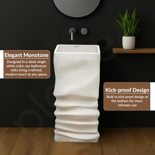 Plantex Pedestal Wash Basin/Acrylic Resin & Quartz Free Standing Wash Basin/Square Basin for Bathroom/Home/Office - (10040, Beige)