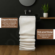 Plantex Pedestal Wash Basin/Acrylic Resin & Quartz Free Standing Wash Basin/Square Basin for Bathroom/Home/Office - (10040, Beige)
