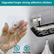 Plantex No Drill Bathroom Organiser/Self Adhesive Stainless Steel Shelf for Bathroom with Aluminium Railing/Shelf for Bedroom- Pack of 2 (12x5 inches, Satin & Black)