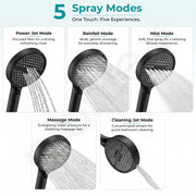 Plantex Hand Shower for Bathroom/6 Mode Multifunctional Shower/5-Inch ABS Plastic Silicone Handheld Shower Head/Easy Mode Switching – (Black, H-627)