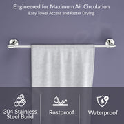 Plantex 304 Grade Stainless Steel Towel Holder in Bathroom/Single Towel Rod for Bathroom/Cloth Hanger/Bathroom Accessories - Nipron (Chrome - 24 inch)