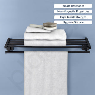 Plantex 304 Grade Stainless Steel 24-inch Bathroom Towel Hanger/Towel Rack/Towel Stand/Holder/Bathroom Accessories - Squaro (Black)