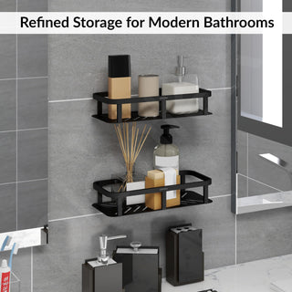 Plantex Stainless 304 Grade Steel Shelf for Bathroom/Kitchen Rack - Bathroom Accessories - Pack of 2 (12X5 Inches-Black Finish)