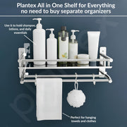 Plantex Premium Stainless Steel Bathroom Shelf/Multipurpose Rack with Towel Hooks & Hanger/Rod/Bathroom Organiser with Drill/Bathroom Stand-(2-Tier,Chrome)