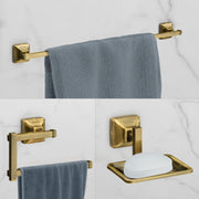 Plantex 304 Grade Stainless Steel Bathroom Accessories Set of 3 - Towel Hanger/Napking Holder/ Soap Holder for Bathroom - Squaro (Brass Antique)