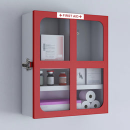 Plantex GI Steel First Aid Box Empty/Medicine Box for Home/Emergency Medical Box for Medicine Storage with Multi Compartments for School, Office, Factories with Clip Lock (Red & White) Wall Mountable