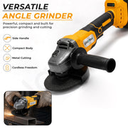 Plantex 4-in-1 Cordless Power Tool Kit 21V/Brushless Drill, Impact Wrench, Rotary Hammer & Angle Grinder/3 Batteries & Case – Yellow (APS-ML004)