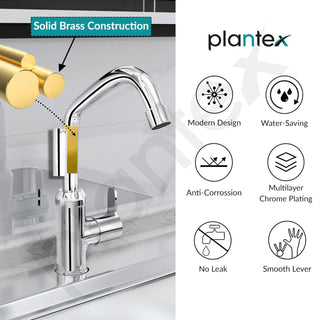 Plantex Pure Brass Single Lever Kitchen Taps for Home Sink/Kitchen Tap with Water Saving Nozzle for Sink Tap with 7 Year Warranty -(FLO-812-Mirror-Chrome)
