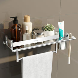Plantex Stainless Steel Bathroom Shelf/Multipurpose Bathroom Shelf for Wall/Attached Tumbler and Napkin Holder for WashBasin(15 Inches)