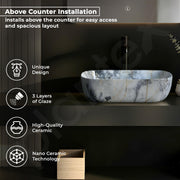 Plantex Ceramic Tabletop Basin/Wash Basin for Bathroom/Bathroom Sink/Grey Marble Washbasin for Restaurant, Hotel (18 x 13 x 5.5 Inch)